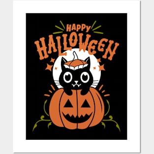 Happy Halloween - Pumpkin Cat Posters and Art